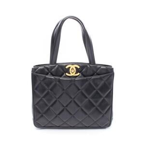Chanel Deka Coco Mark Matelasse Tote Bag Black Lambskin